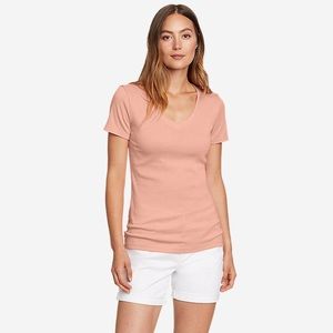 {EXCELLENT} [Eddie Bauer] {Salmon} [Favorite Short Sleeve V-Neck T-shirt]{Large}